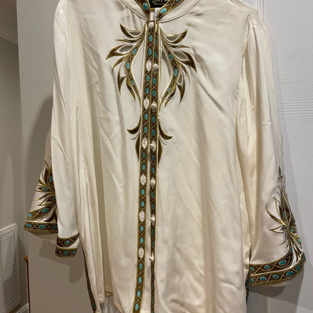 Elegant Cream Embroidered Women's Coat